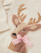 Christmas Deer Knit Jumper, Cream (CREAM), large