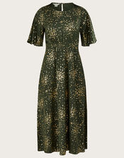 Suki Foil Tea Dress with Recycled Polyester, Green (KHAKI), large