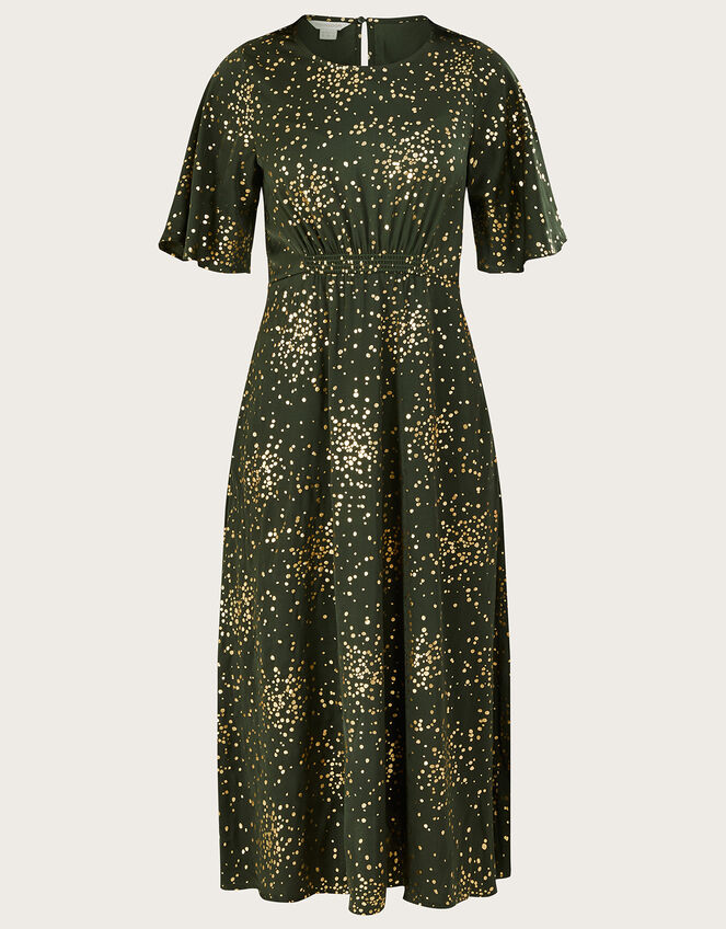 Suki Foil Tea Dress with Recycled Polyester, Green (KHAKI), large