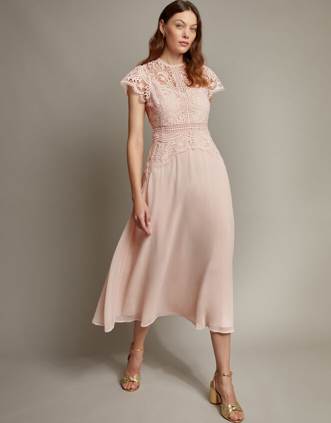 Monica Lace Midi Dress, Pink (SOFT PINK), large