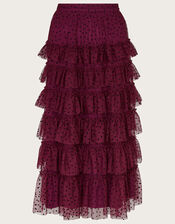 Della Dotty Tiered Skirt, Red (BERRY), large