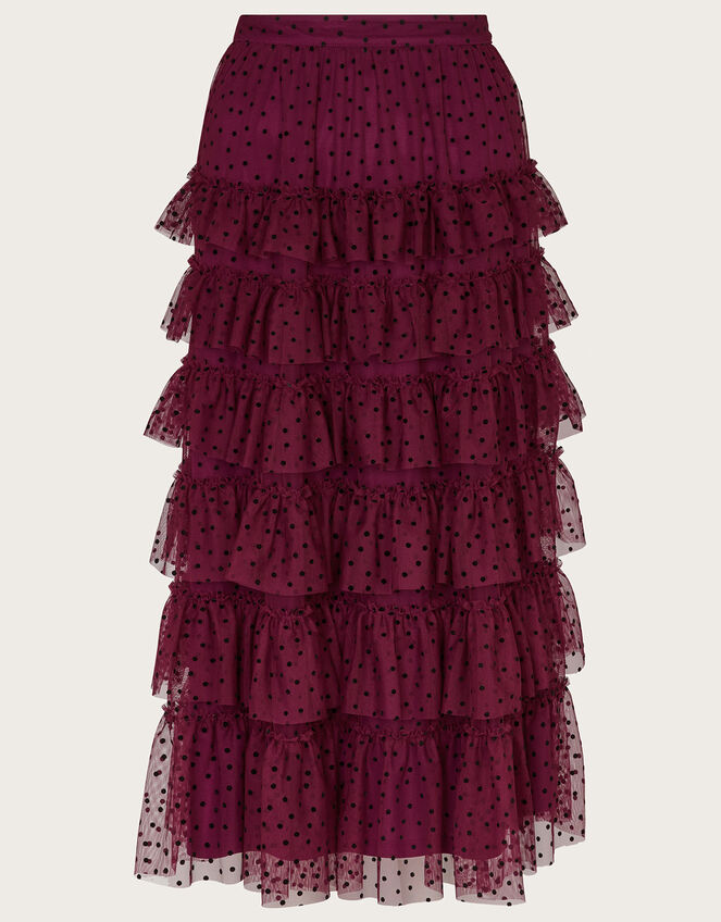 Della Dotty Tiered Skirt, Red (BERRY), large