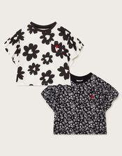2-Pack Floral Print T-Shirts, Black (BLACK), large