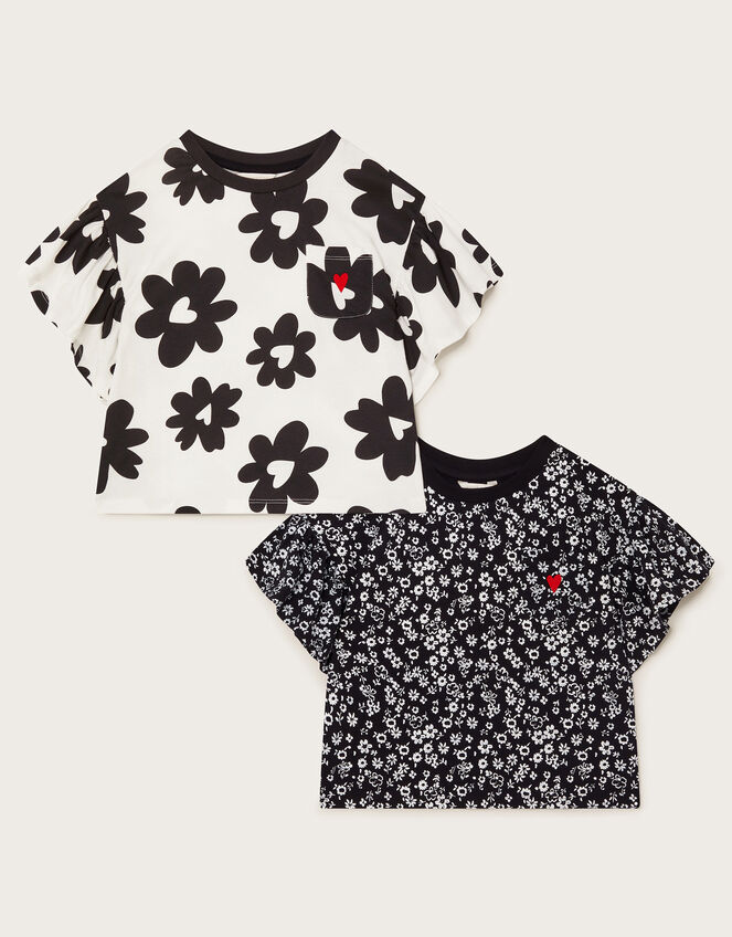 2-Pack Floral Print T-Shirts, Black (BLACK), large