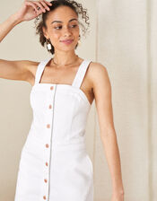 Button-Through Denim Pinafore Dress, Natural (ECRU), large