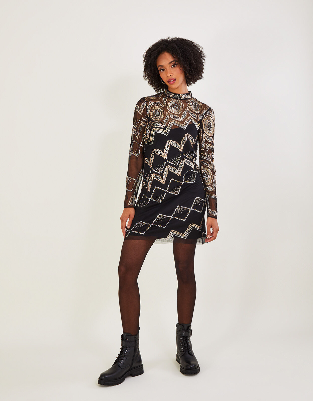 Finnley Embellished Tunic Dress in Recycled Polyester Black