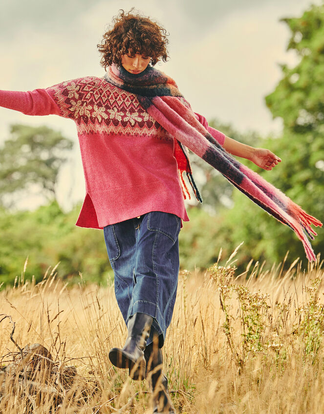 Fair Isle Longline Jumper with Recycled Polyester Pink