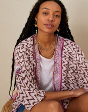 Ikat Border Print Cocoon Cover Up , , large
