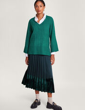 V-Neck Cable Longline Jumper with Recycled Polyester , Green (GREEN), large