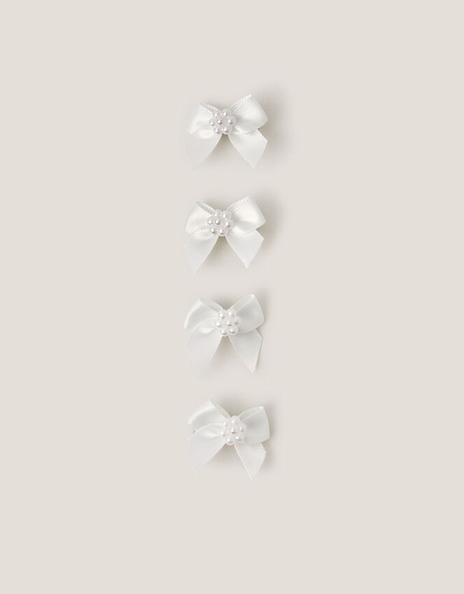 4-Pack Mini Pearl Bow Hair Clips, Ivory (IVORY), large