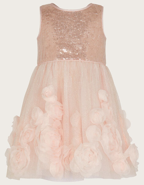 Baby Arabella 3D Roses Dress, Pink (DUSKY PINK), large