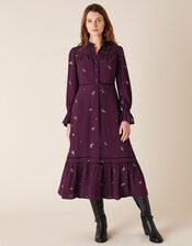 Embellished Long Sleeve Midi Dress, Purple (PURPLE), large