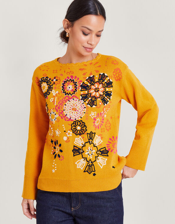 Embroidered Sweater, Yellow (OCHRE), large