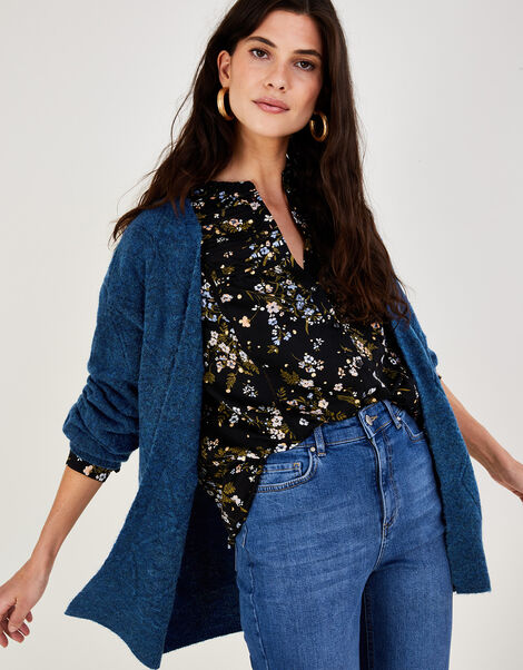Diamond Pattern Midi Cardigan Blue, Blue (PETROL), large