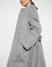 Cassie Long Belted Coat, Gray (GREY), large