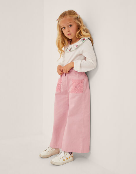 Crochet Pocket High-Waist Trousers, Pink (PINK), large