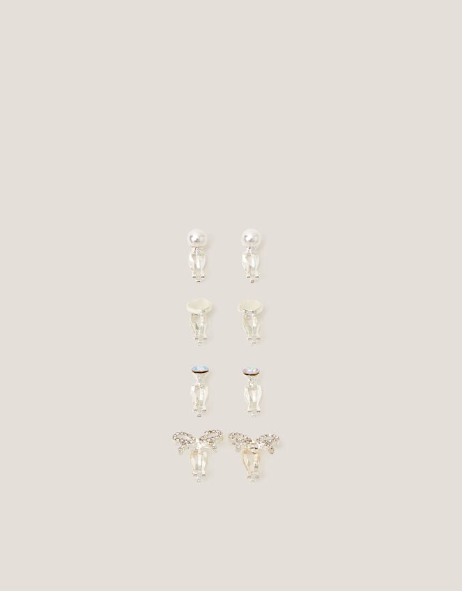 4-Pack Bow & Pearl Clip On Earrings, , large