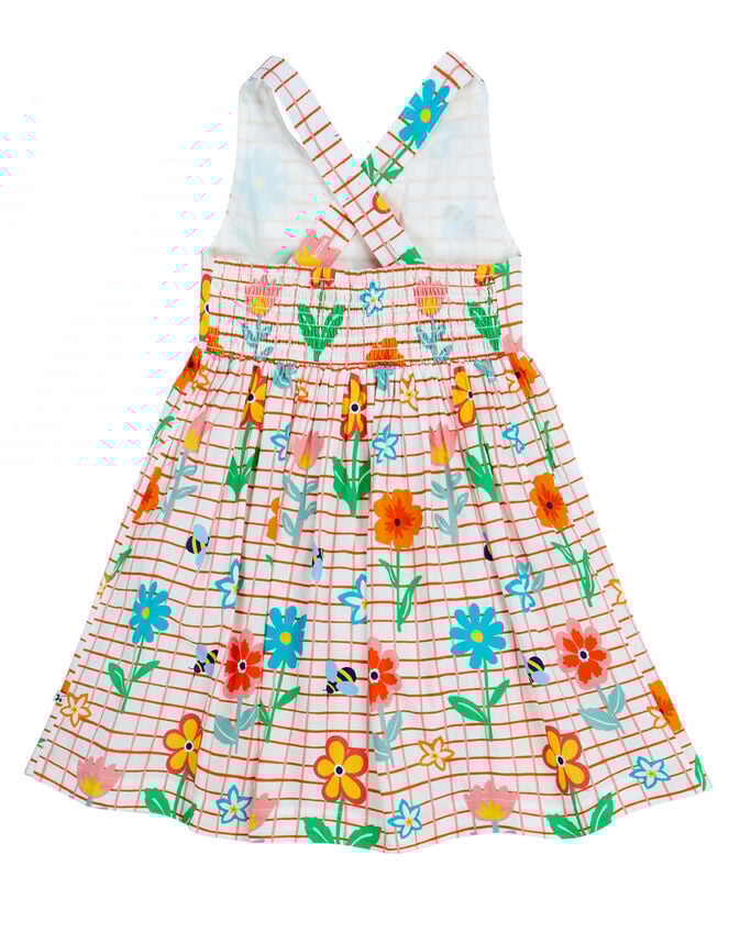 Frugi Delphi Flower Print Dress, White (WHITE), large
