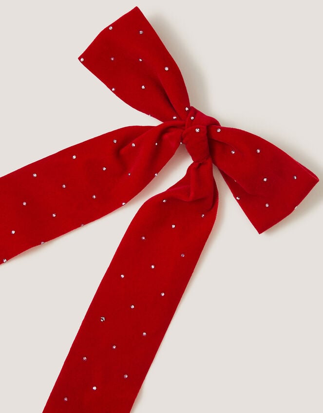 Velvet Rhinestone Bow Hair Clip, Red (RED), large