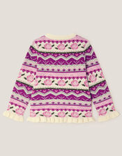 Floral Fair Isle Cardigan, Pink (PINK), large