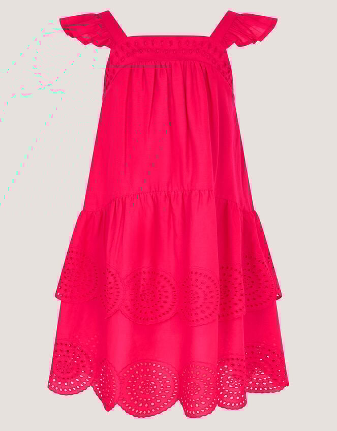 Broderie Tiered Cotton Dress, Pink (PINK), large