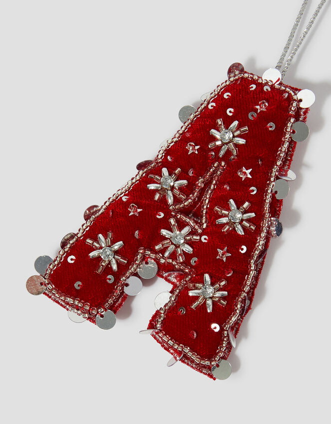 Embellished Velvet Initial Christmas Tree Decoration, Red (RED), large
