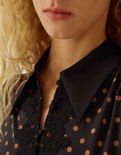 Sally Lace Polka Dot Jersey Midi Dress, Black (BLACK), large