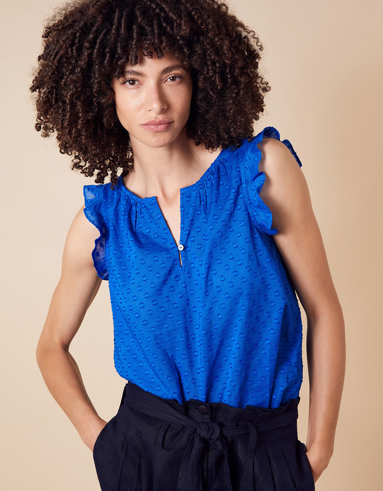 Dobby Top in Organic Cotton Blue Vests Camisoles And Sleeveless Tops Monsoon Global