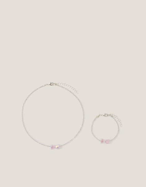 Belle Bow Beaded Necklace & Bracelet Set, , large