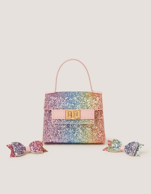 Ombr&eacute; Glitter Bag & Hair Clips Set, , large