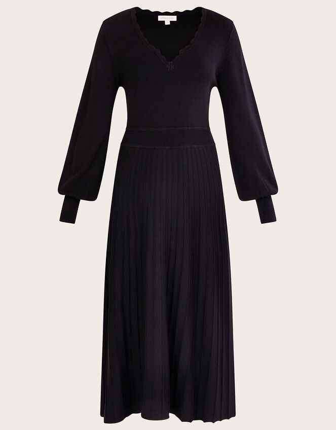 V-Neck Midi Dress with LENZING™ ECOVERO™ , Black (BLACK), large