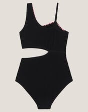 Crinkle Textured Cut-Out Swimsuit, Black (BLACK), large
