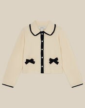 Monsoon x Queens of Archive Charlotte Collar Bow Contrast Cardigan, Ivory (IVORY), large