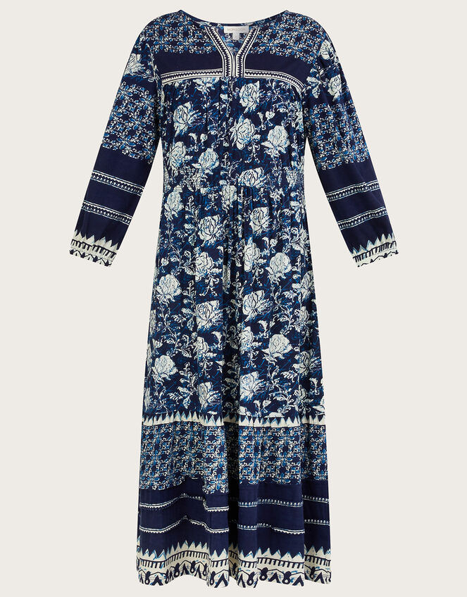 Floral Print Jersey Dress in Sustainable Cotton, Blue (NAVY), large