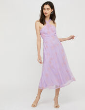 Gabriella Embroidered Floral Midi Dress, Purple (PURPLE), large