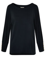LOUNGE Button Cuff Longline Jersey Top, Grey (CHARCOAL), large