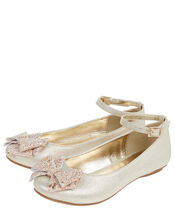 Giselle Glitter Bow Ballerina Shoes, Gold (GOLD), large