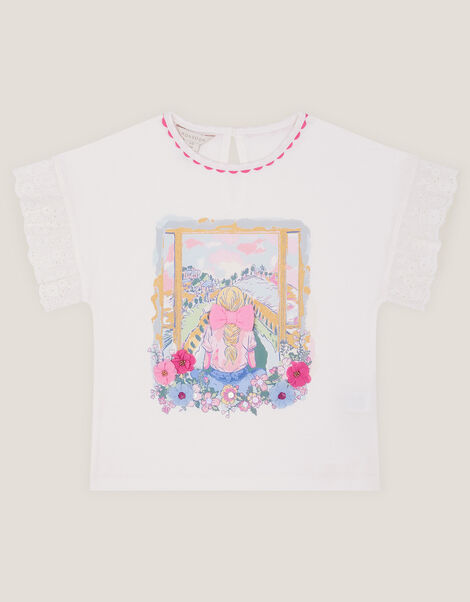 Bow & Flower Scene T-Shirt , White (WHITE), large