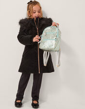 Faux Fur Hood Padded Coat, Black (BLACK), large