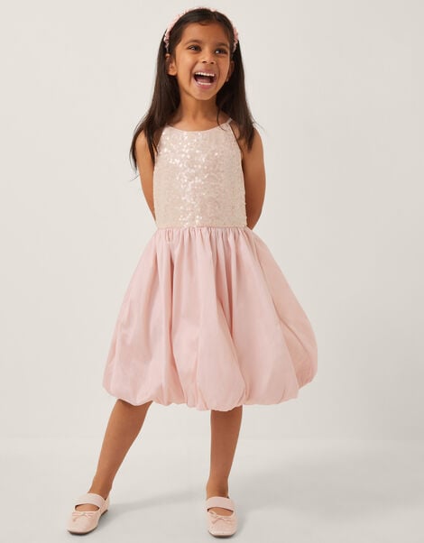 Sequin Bubble Hem Party Dress, Pink (PALE PINK), large
