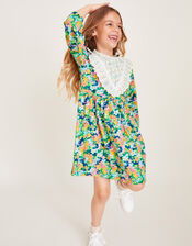 Long Sleeve Floral Yoke Dress, Green (GREEN), large