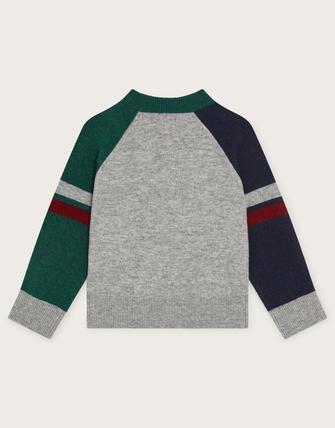 'M' Embroidered Long Sleeve Raglan Jumper, Grey (GREY), large