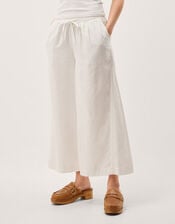 Maisie Linen Blend Cropped Wide Leg Trousers, White (WHITE), large