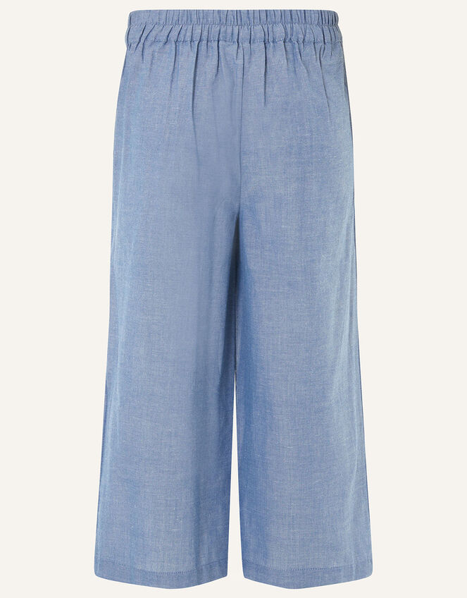 Wide Leg Chambray Trousers, Blue (BLUE), large