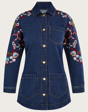 Mindy Embroidered Longline Denim Jacket, Blue (DENIM BLUE), large