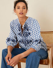 Ikat Embroidered Top in Organic Cotton, Ivory (IVORY), large