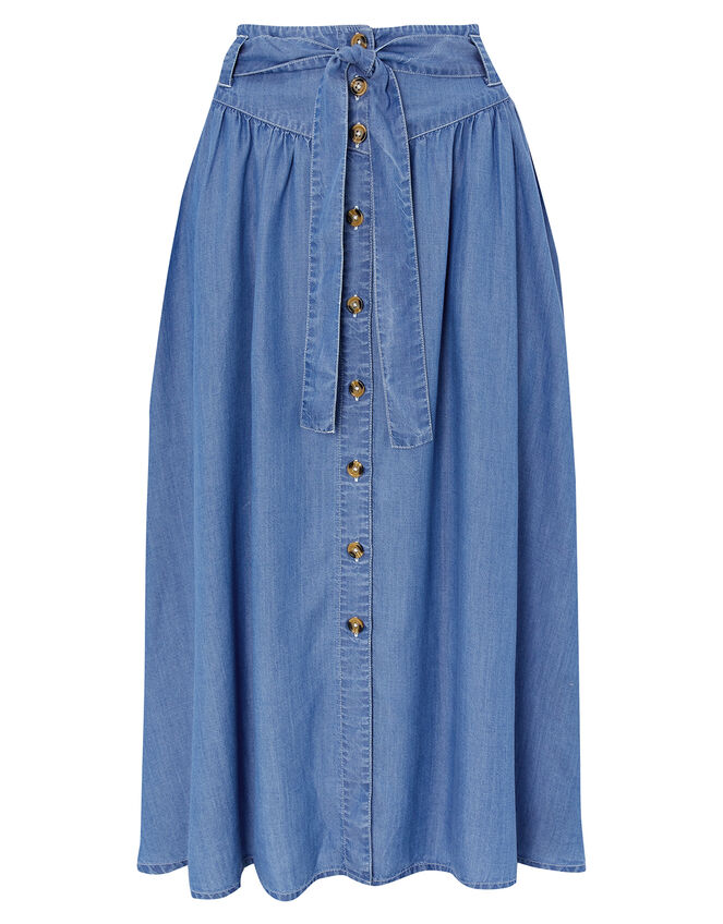 Belted Midi Skirt in LENZING™ TENCEL™, Blue (DENIM BLUE), large