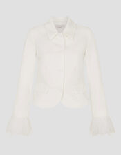 Luisa Feather Cuff Wedding Jacket, Ivory (IVORY), large