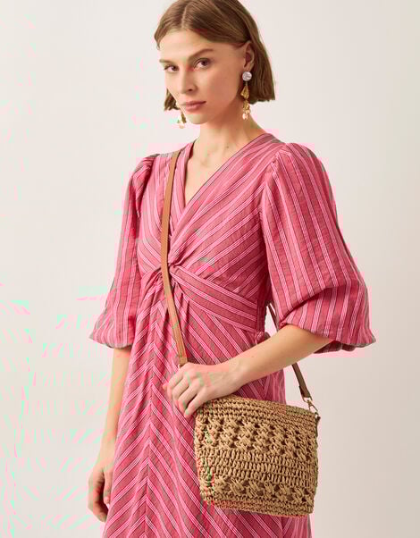 Amber Raffia Crochet Cross-Body Bag, , large