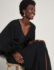 Pip Feather Maxi Dress, Black (BLACK), large
